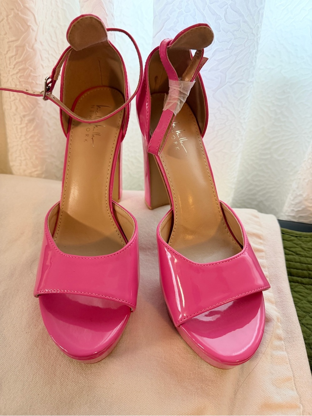 Nicole Miller Glossy Hot Pink Block-Heel Ankle-Strap Sandals